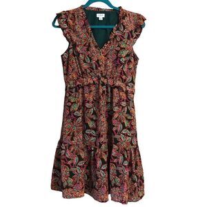 J.Crew Womens Womens Mini Dress Multicolor 4 Floral Tiered Flutter Sleeve Vneck